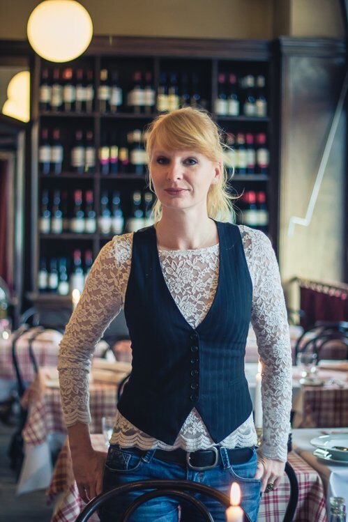 Office Manager Nicole Bathe, photographed in the bistro at Ganymed Brasserie Berlin.